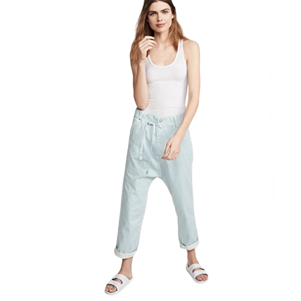 Denimist Carpenter Drop Pants 100% Cotton Blue Stripe Size 25